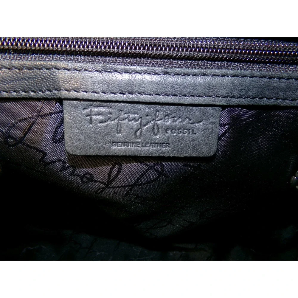Fossil Fifty Four Leather Purse Dark Gray Shouder Bag Crossbody Strap 12.5